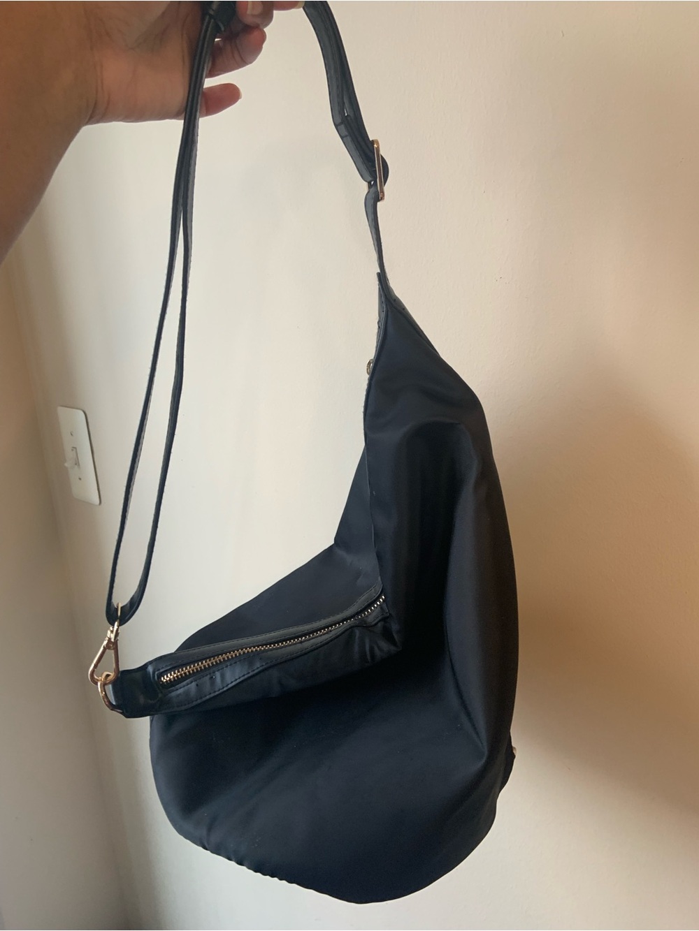 Black Nylon Shoulder Bag | Convertible boho bag